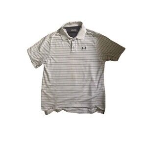 Under Armour HeatGear Polo Shirt Men’s White Striped Performance Golf Large
